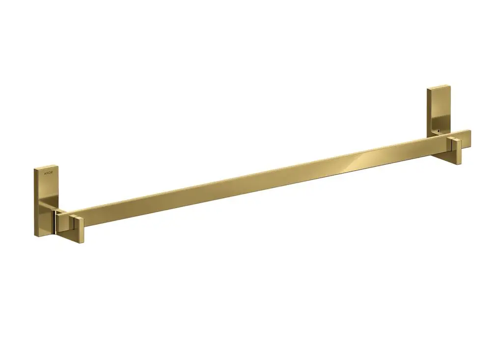 Badetuchhalter in glänzendem Gold mit rechteckigem Design, montiert an Wänden, von der Marke AXOR, ohne sichtbare Tücher oder Zubehör.